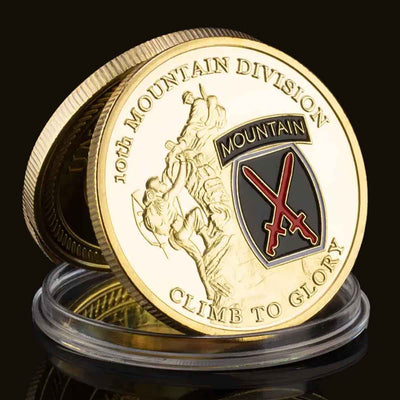 10th Mountain Division "Climb to Glory" Challenge Coin. High-quality Color plating for a stunning shine and durability.