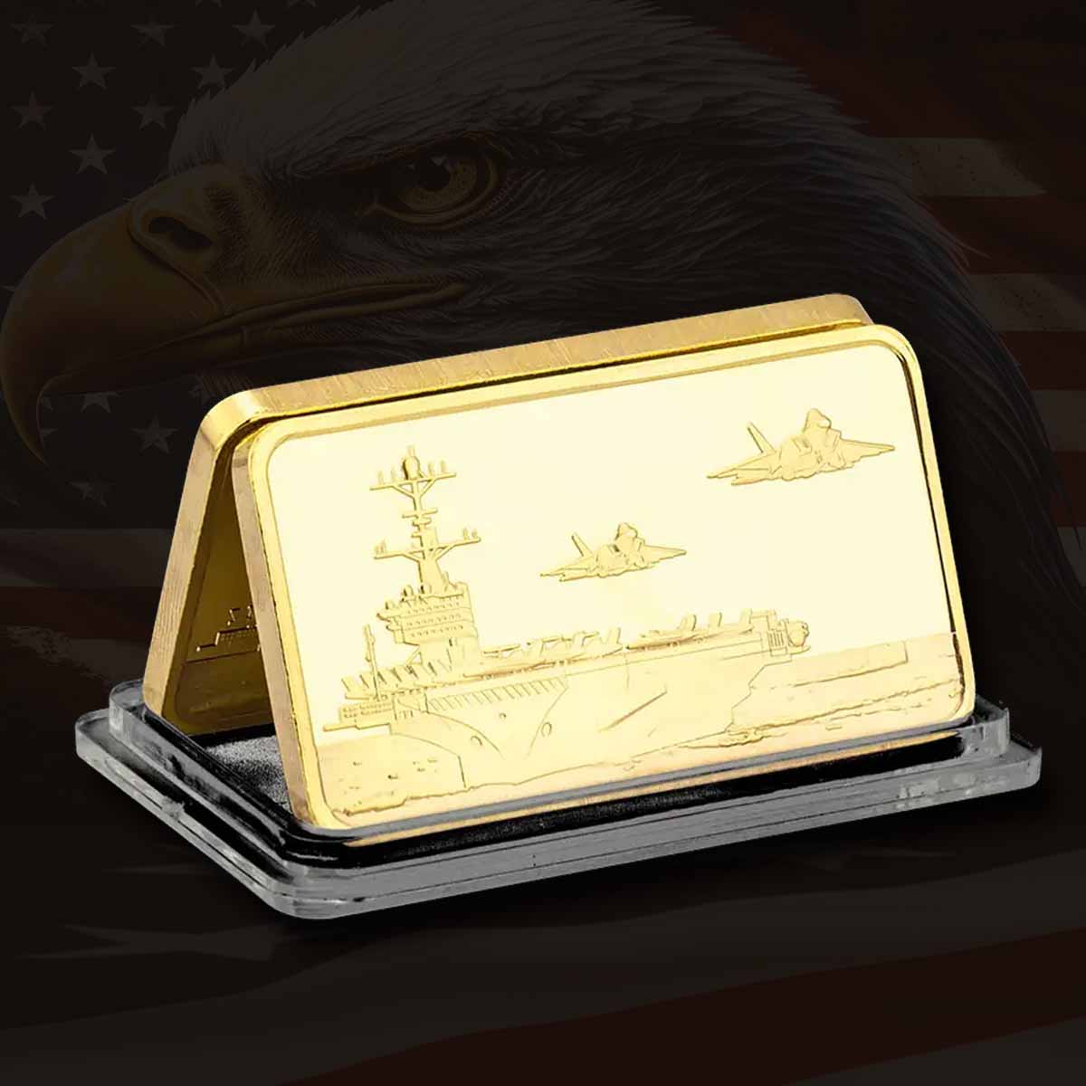 United States Navy Challenge Coin. High-quality Golden plating for a stunning shine and durability. Intricate desig with beautiful detailing. Comes in a protective plastic case to preserve its beauty and value. Patriot Gear USA American Outfitters