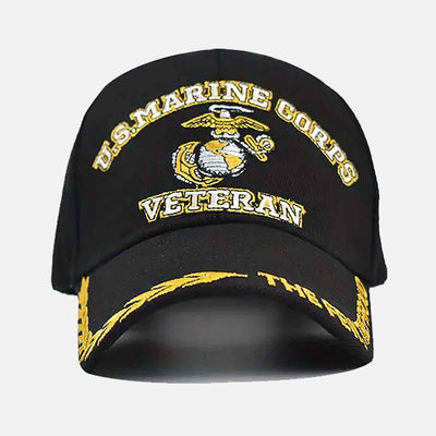 Marine Corps Veteran 3D Embroidery high-quality embroidered black and Gold baseball cap.. American Outfitters Patriot Apparel. The American Clothing Company. Patriot Gear USA.