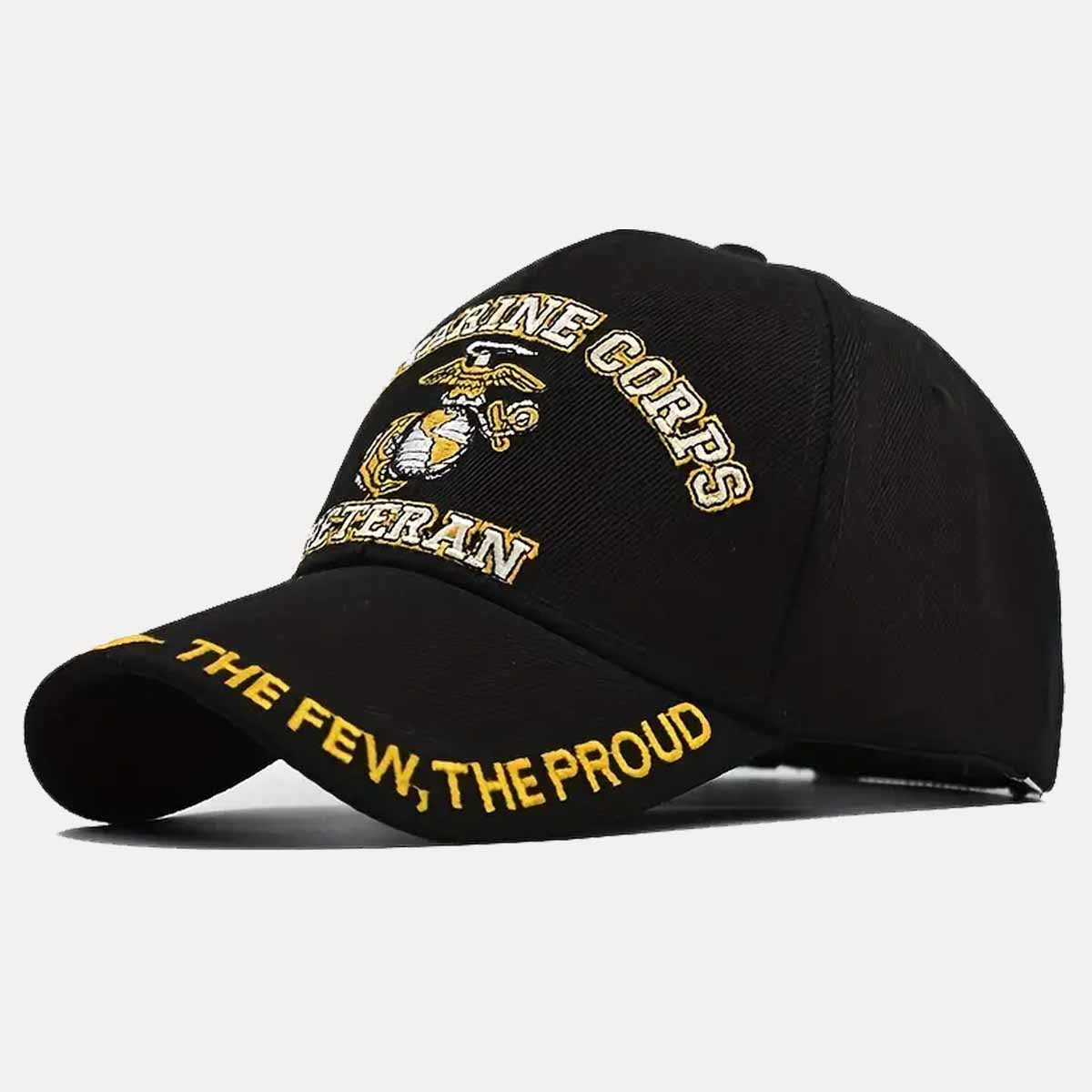 Marine Corps Veteran 3D Embroidery high-quality embroidered black and Gold baseball cap.. American Outfitters Patriot Apparel. The American Clothing Company. Patriot Gear USA