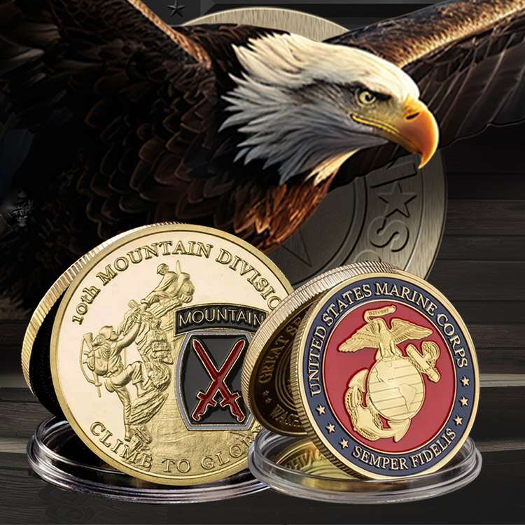 Challenge coin collection. Patriot Gear USA. Military personnel, law enforcement officers, and first responders.