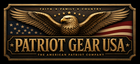 Patriot Gear USA logo featuring an eagle crest with an American flag and the text 'PATRIOT GEAR USA' and 'THE AMERICAN PATRIOT COMPANY' on a dark background.