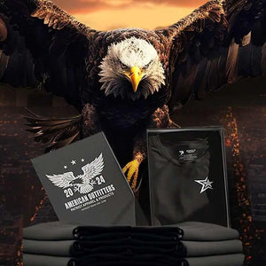 Patriot Apparel Eagle with American Outfitters Patriot Gear USA shirts in the foreground.